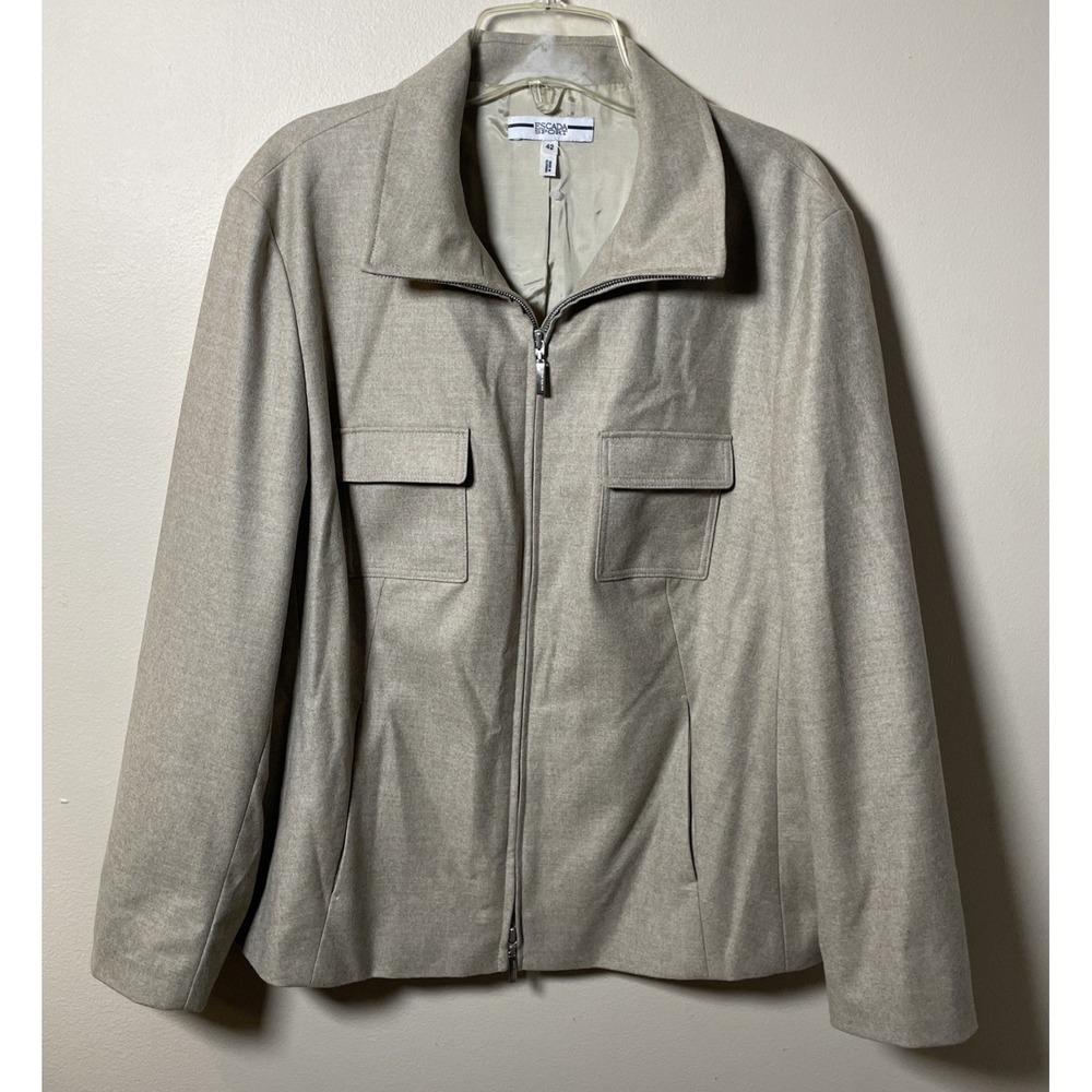 Escada Sport 100% Virgin Wool Long Sleeve Full Zip Jacket Taupe Women 42 Medium